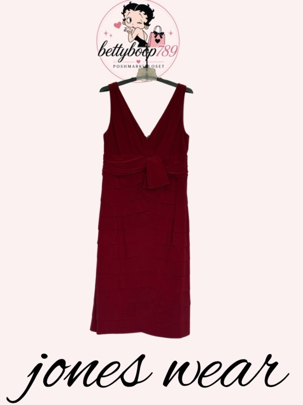 Jones Wear Wine Red V-Neck Midi Dress